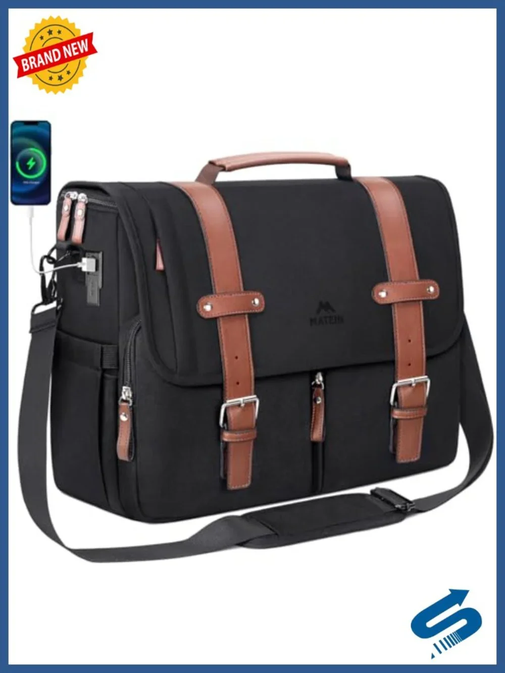 Messenger Bag with USB Charging Port, 15.6 inch Laptop Bag Water Resistant